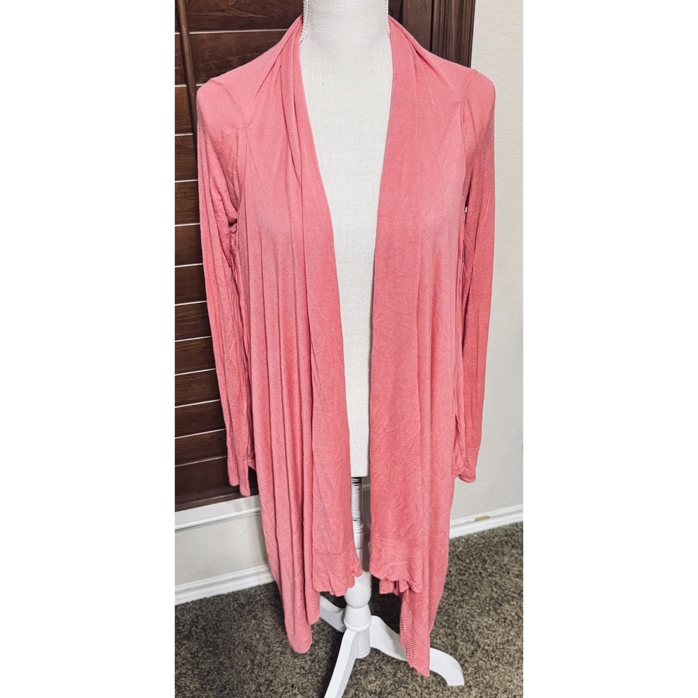 Ted Baker London Coral Pink Pleated Back Waterfall Draped Open Cardigan sz L